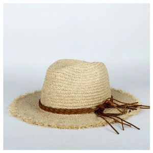 Chapeaux à large bord rétro bohême été femmes voyage plage chapeau de soleil élégant dame raphia paille Panama Sunbonnet Sunhat taille 56-58 CM