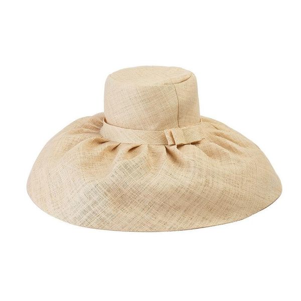 Chapeaux à large bord rétro Hepburn Style raphia tissu arc grand chapeau dames passerelle mode fête paille chapeau large