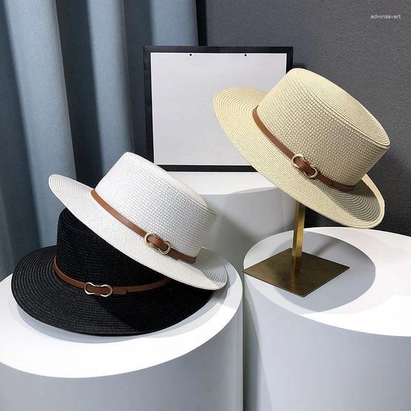 Chaps à bord large ricygvm Chapeau de paille français pour femmes Summer UV Résistant Sun dames Grands Grass Capeur Boucle décorée Jazz