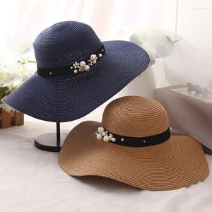 Sombreros de ala ancha Redonda Rafia Rafia Sol de verano para mujeres con gorra de playa de ocio