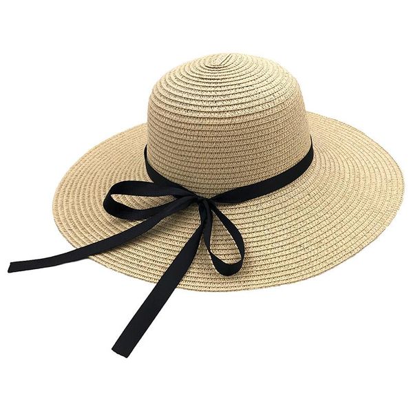 Sombreros de ala ancha Top redondo Raffia Paja Sol de verano para mujeres con ocio Panamá Beach Lady Flat Gorras