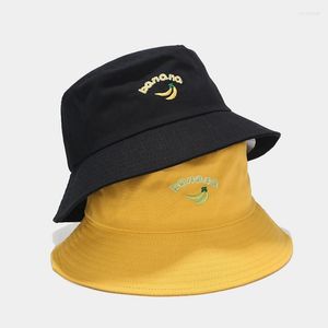 Chapeaux à large bord Vente de chapeau de pêcheur de broderie de banane pour hommes et femmes seau de protection solaire en plein air enfants BeaniesWide Pros22