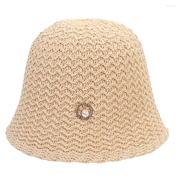 Chapeaux à large bord court fausses perles femmes chapeau de pêcheur d'été en plein air soleil empêcher voyage casquette de plage