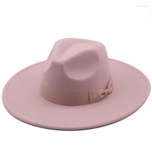 Sombreros de ala ancha estilo británico Simple hombres mujeres invierno arco lana sombreros gorra 9,5 cm gran boda Jazz Elob22