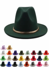 Wide Brim Hats Simple Dark Green Women Fedora Jazz Hat Style britannique Trilby Party Formal Panama Cap Cowboy Autumn9555748