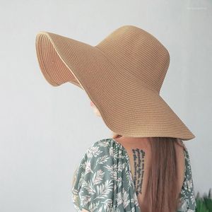 Sombreros de ala ancha, sombrero de paja de playa plegable Simple para mujer y niña, protección UV para el sol, gorras de sombra de Panamá para vacaciones femeninas