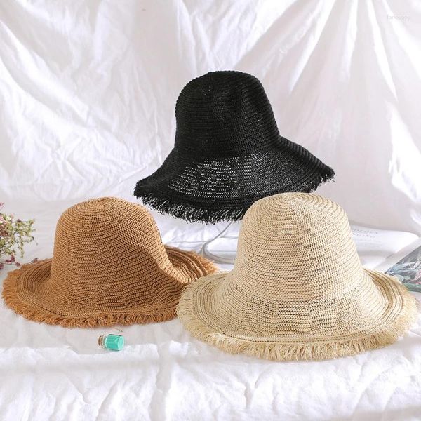 Chapeaux à large bord pliable simple grand chapeau de paille voyage été packable casquette de protection UV pour bonnet de plage respirant seau creux