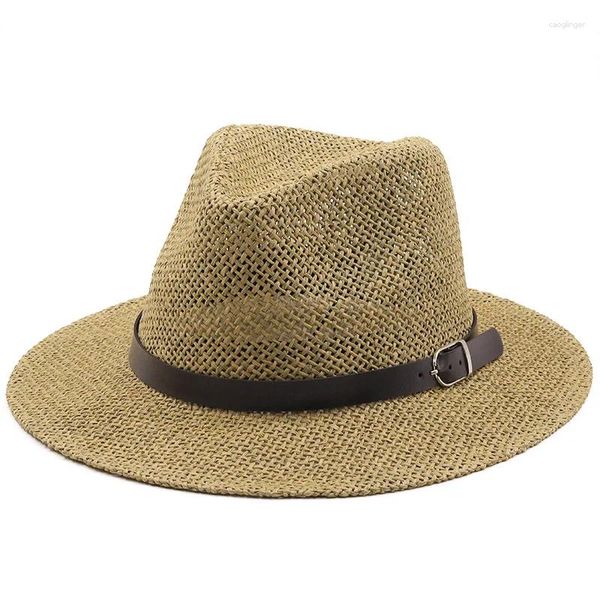 Sombreros de ala ancha Simple Jazz Panamá Sombrero con cinturón Sol de verano para mujeres Hombre Sombrero Playa Paja Fedora Protección UV Cap