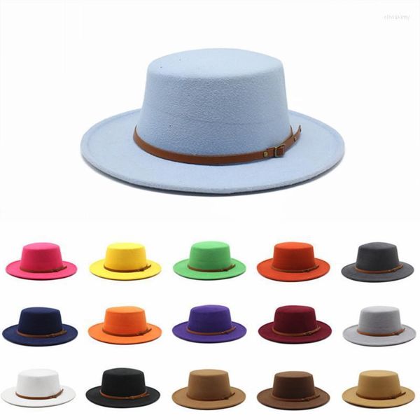Sombreros de borde anchos lana simple de color sólido simple jazz fedora hombres elegantes mujeres Panamá trilby Cap al por mayor Oliv22