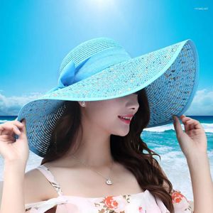 Chapeaux à large bord Chapeau de paille d'été simple Femmes Big Beach Sun Pliable Bloc Protection UV Panama HatWide Wend22