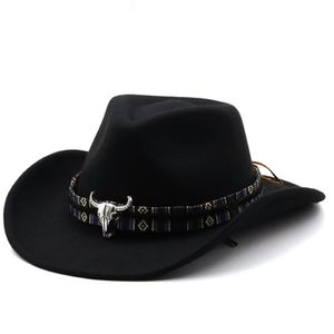 Wide Brim Hats Simple Hiver rétro Femme pour hommes laine occidentale Cowboy Chapeau de cowboy mode homme de melon jazz sombrero 274g