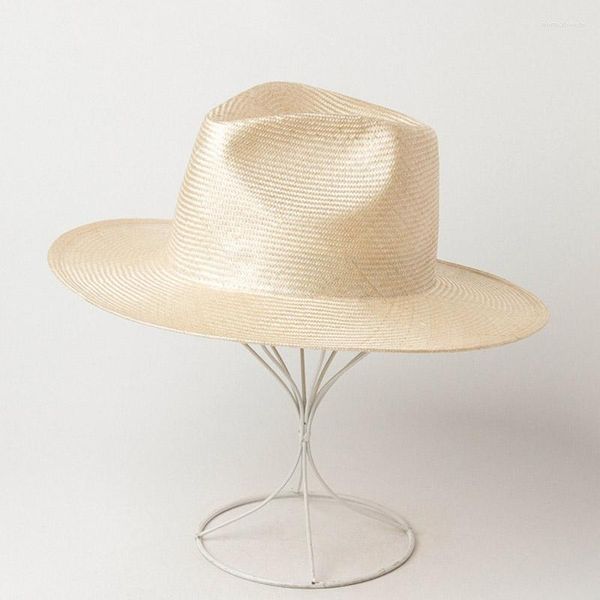Sombreros de ala ancha Sisal Panamá para mujer Sombrero de verano Sombrero de paja simple Fedoras Natural Sun Jazz Playa al aire libre Base de bricolaje