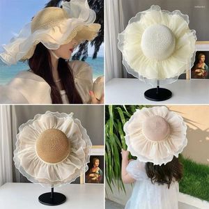 Brede rand hoeden Solid Color Sun Hat Fashion Gevloard Straw Beach Folding Girl