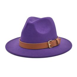 Sombreros de ala ancha Primavera y otoño 2021 Sombrero de lana Sombrero de mujer Accesorios de cinturón Jazz Men's Outdoor Sun Trend Fadora para Wo327v