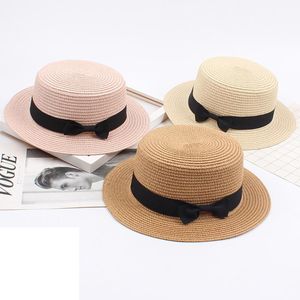 Brede rand hoeden lente en zomer gebruik stro hoed retro vlinderclip platte top outdoor uv bescherming zonnebrandcrème ademende tint all-matchwide