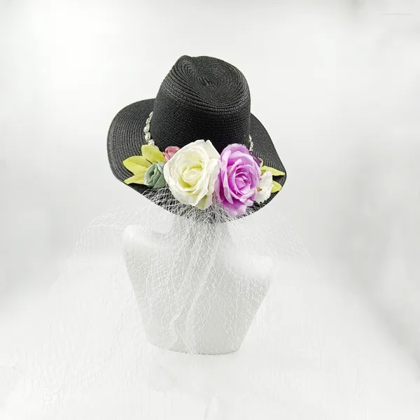 Chapeaux à bord large du printemps et de décoration de mariage d'été DIY Retro Pearl charmante élégante Chinerie Feather Mesh Tea Party Beach