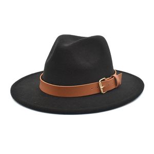 Brede rand hoeden lente herfst dames cap voor mannen fedoras voelde zwarte bowler hoed mode 2023Jazz European American Metal Buckle Sun