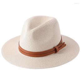 Chapeaux à bord large printemps été pliable paille pour paille femme élégante ceinture en cuir visière panama cape femelle jazz simple extérieur soleil plage t282m