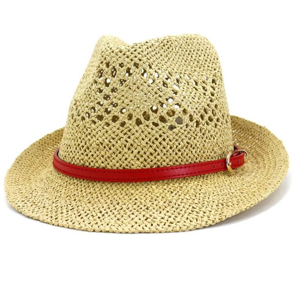 Chapeaux à large bord printemps été chapeau de soleil hommes femmes casquette de plage courte homme femme paille Jazz Fedora ceinture en cuir Trilby