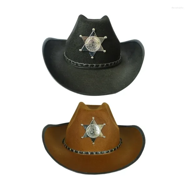 Sombreros de ala ancha Insignia de estrella Decoraciones Sombrero de vaquera con curva grande para exteriores a prueba de sol