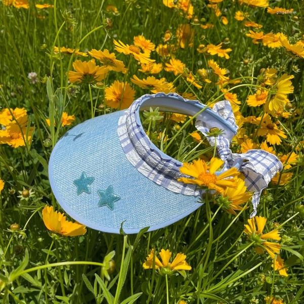 Chapeaux à large bord Star-patch Couleur Visières Pour Filles Femmes Avec Sangle Doux Réglable Sport Chapeau Vide Top Sunhat En Plein Air D'été Voyage