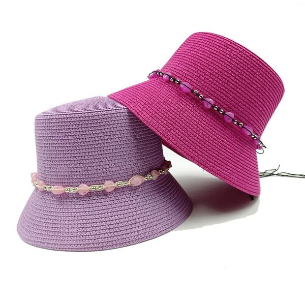 Chaps à bord large chapeau paille 2024 Couleur macaron pour femmes Sun pliant plage grand Peng voyage