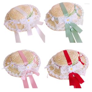 Chapeaux à large bord chapeau de paille Faux marguerites dentelle fleur décorative petit pour thé femmes filles Cosplays accessoire 28TF