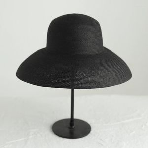 Large bord chapeaux chapeau de paille femme été grand écran solaire français Hepburn vent soleil plage pêcheur pliable femme large Oliv22