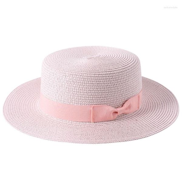 Chapeaux à large bord Chapeau de paille avec décoration d'arc Protection de bande élastique absorbant la sueur Casquette de plage d'été