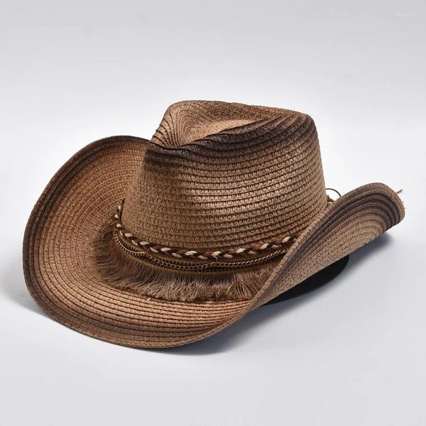 Sombreros de ala ancha Sombrero de paja Mujeres Hombres Verano Viajes al aire libre Playa HatsTassels Western Cowgirl Sombrilla