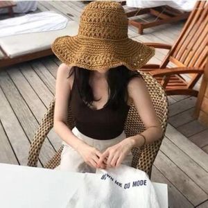 Chapeaux à bord large paille femme femme été 2024 soleil pour plage adultes femelle casquette solaire simple pliage de bouchons de voyage en arc pliant