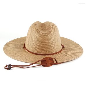 Chapeaux à large bord Chapeau de soleil de paille Femme Homme Grand avant-toit 10 cm Corde coupe-vent Panama Beach