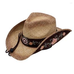 Chapeaux à large bord Chapeau de tissage de paille avec bord de mer d'été de fleur de broderie pour la photographie de fille