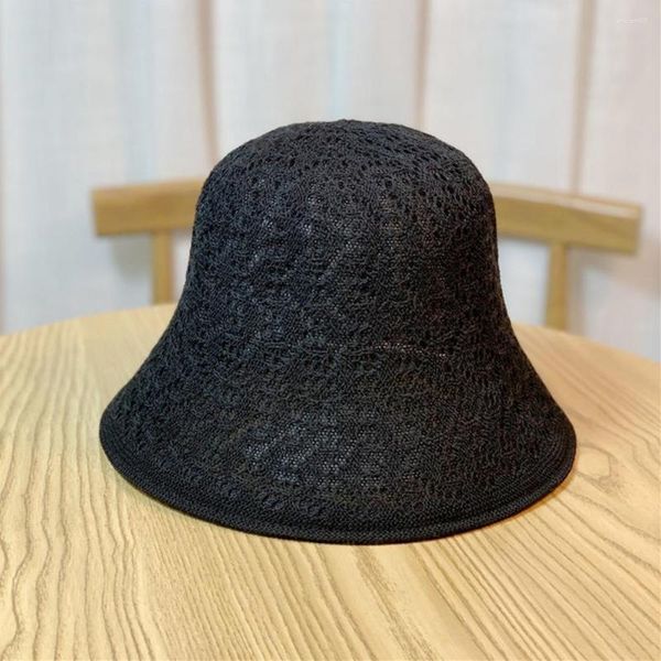 Chapeaux à larges bords élégant chapeau de soleil mince court anti-UV évider Crochet Floppy Top crème solaire d'été