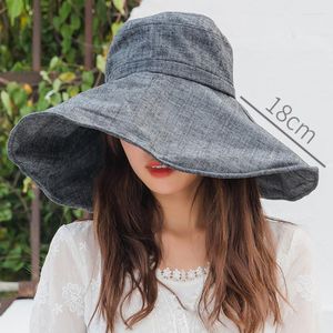 Chapeaux à bord large été 18 cm surdimensionnaire Soleil Femmes UV Protection Upf 50 Sunshade Beach Cotton Linen Bodet pliable Panama