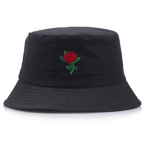 Chapeaux à bord large du chapeau de seau de rose brodé d'été pour hommes et femmes top à parter