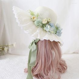 Sombreros de ala ancha, sombrero tejido de paja para adultos de verano, vacaciones a prueba de sol para mujeres con decoraciones de flores
