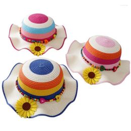 Chapeaux à large bord été bébé fille princesse chapeau de paille vacances tournesol floral soleil enfant enfant pliable réglable Panama Caps Scot22