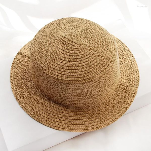 Sombreros de ala ancha Verano Playa Paja Color sólido Plegable Mujeres Flat Top Sun HatsWide