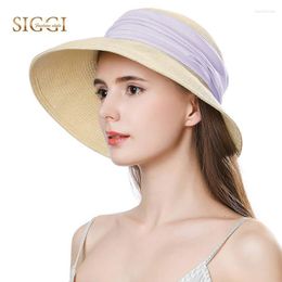 Large bord chapeaux été plage femmes paille solide mode ceinture réglable soleil doux décontracté ajusté 69055Wide Davi22