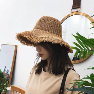 Sombreros de ala ancha de verano para mujer, sombrero de paja para el sol, sombrero de playa de Panma con encaje para niñas, sombrero plegable de viaje para mujer