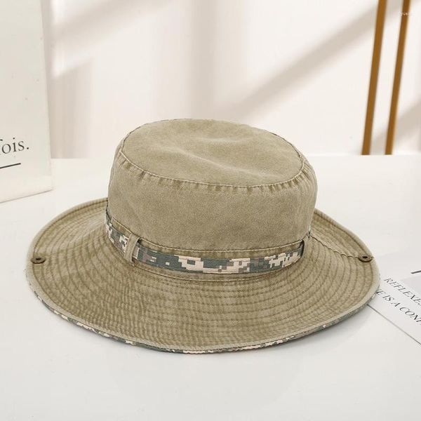 Sombreros de ala ancha, sombrero de senderismo transpirable de verano para hombres, salida al aire libre, visera de cuerda ajustable, gorra de camuflaje de doble cara para hombres