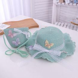 Sombreros de ala ancha Verano Niños Casual Mariposa Sombrero de paja Bolsos Niños Niñas Bolsas de vacaciones al aire libre Sol para Scot22