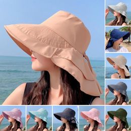 Brede rand hoeden zomer coole zon hoed voor vrouwen lichtgewicht vizier anti-uv drawstring strand traverl opvouwbare emmerkap