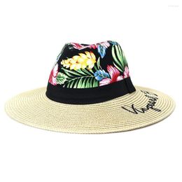 Cappelli a tesa larga Moda estiva abbinata Ricamo stampato Paglia Spiaggia Sabbia Viaggi all'aperto Parasole Cappellini Fedora per donna