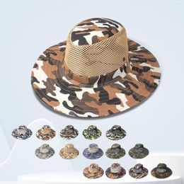 Chapéus de aba larga guarda-sol de pesca de verão chapéu camuflagem ao ar livre respirável sandália rede de cowboy ocidental avião