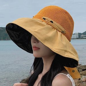 Brede rand hoeden zomer voor vrouwen strandhoed vrouwelijke zonnebrandcrème visser cap dot boog dames opvouwbare sunhat uv bescherming gorros