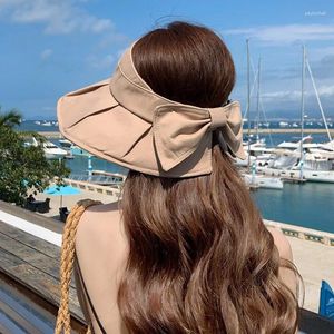 Chapeaux de bord large été l'été pour les femmes vides top bowknot dames dames soleil souche pliable de plage femelle femelle Sunhat gorro