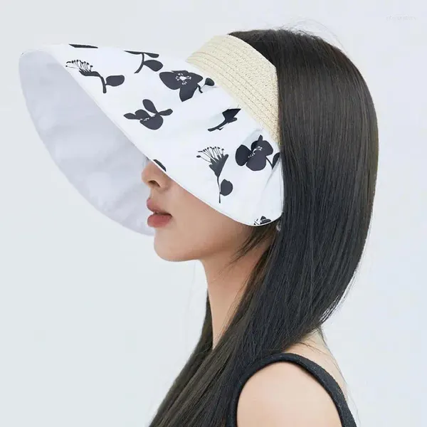 Sombreros de ala ancha Verano para mujeres Top vacío Flor Impreso Playa Sombrero Mujer Protector solar Casual Floppy Sun Gorro Damas