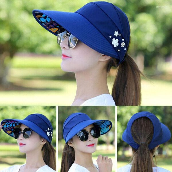 Chapeaux à large bord Été pour femmes Pliable Vide Top Sun Hat Fleur Visière Suncreen Floppy Cap Femme Outdoor Casual Baseball CapWide